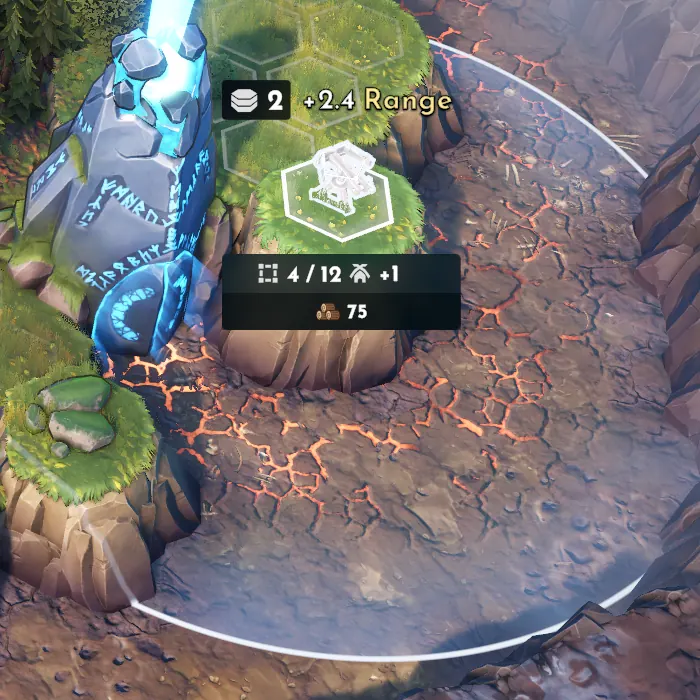 Boltskot placement preview showing height 2 and +2.4 Range.