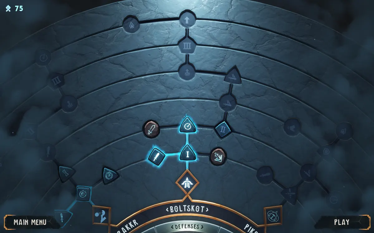 Runestones tree with Boltskot selected and 75 Runes.